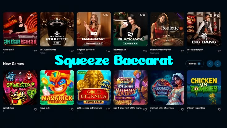 Squeeze Baccarat casino presented on mobile device in Pakistan with slots and live games